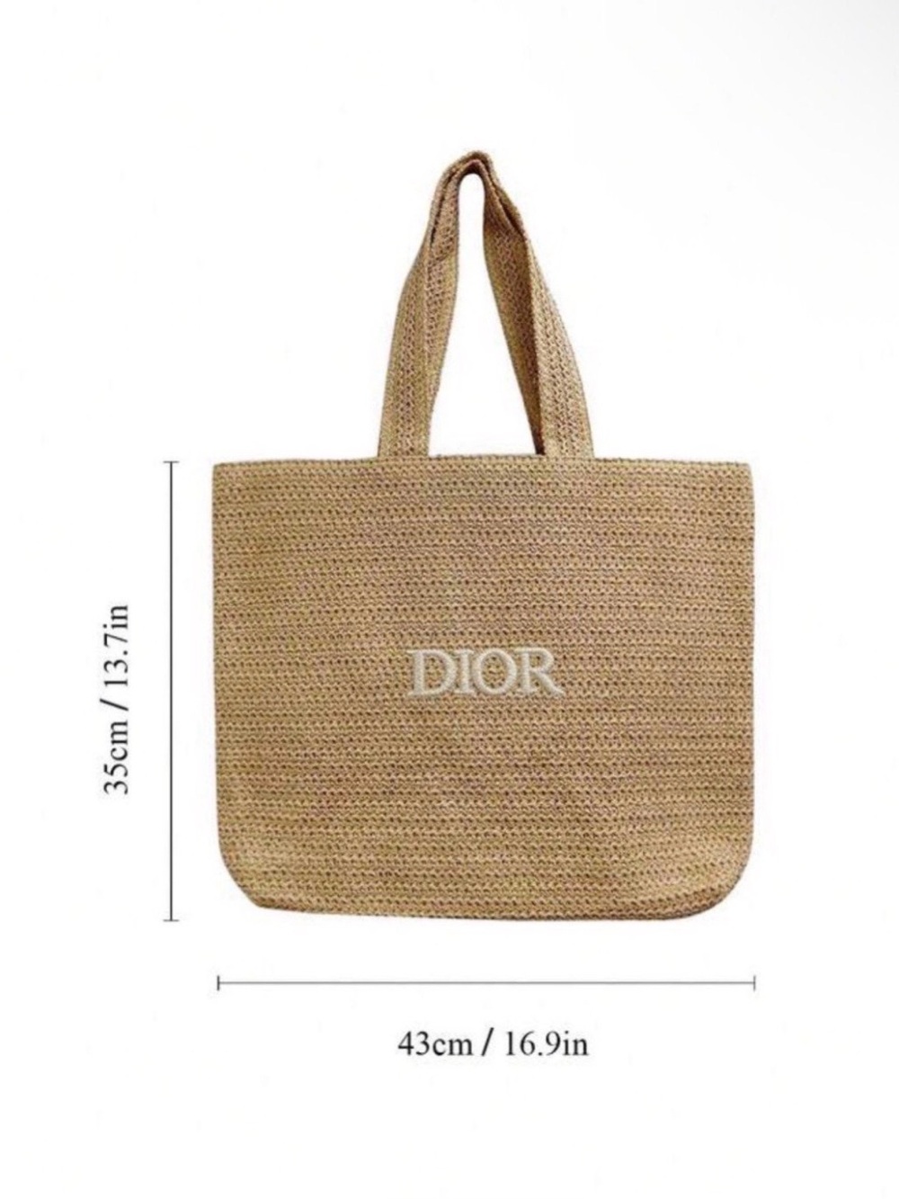 New Christian Dior GWP Tote Bag Beige Straw Embroidery Logo Novelty - Picture 6 of 6